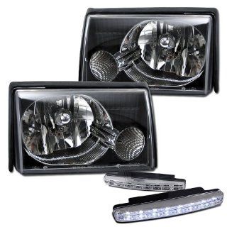 1987 1993 Ford Mustang Euro Clear Headlights + 8 Led Fog Bumper Light: Automotive