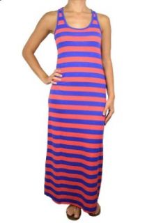 143Fashion Ladies Fashion Striped Maxi Dress (Large, Coral/Royal Blue) at  Womens Clothing store