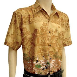 Men's GOLD Short Sleeve Thai Silk Hawaiian Shirt   Xl 