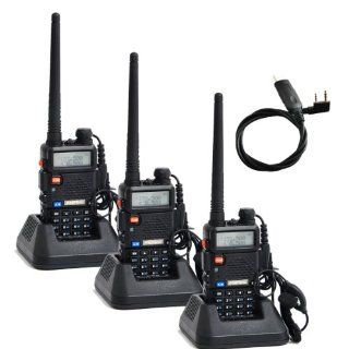 Retevis RT 5R UHF/VHF 136 174/400 480 MHz Dual Band CTCSS/DCS FM Transceiver with Earpiece Hand Held Amateur Radio Walkie Talkie 2 Way Radio Long Range Black Pack of 3 and USB Programming Cable : Frs Two Way Radios : Car Electronics