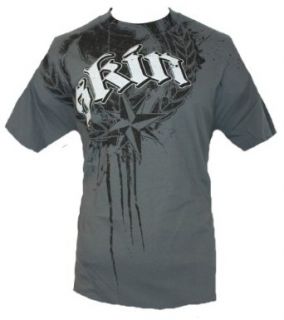 Skin Industries Mens T Shirt   Dripping Star Distressed Side shoulder Design (Extra Large) Gray: Clothing