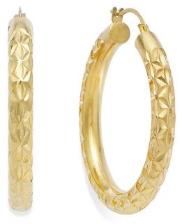 Signature Gold Diamond Cut Hoop Earrings in 14k Gold   Earrings   Jewelry & Watches