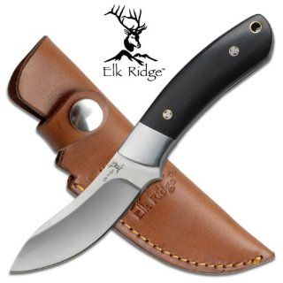 ER 131. Elk Ridge Black Ebony Handle Hunting Knife W/ Sheath 8" Elk Ridge Black Ebony Handle Hunting Knife. 8 Inch Overall in length. Includes leather Sheath. Featuring mirror finish blade. KNIFE fixed blade knife hunting sharp edge steel : Hunting Fi