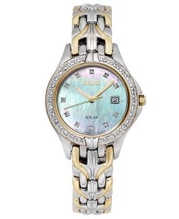 Seiko Watch, Womens Solar Excelsior Two Tone Stainless Steel Link Bracelet 27mm SUT084   Watches   Jewelry & Watches