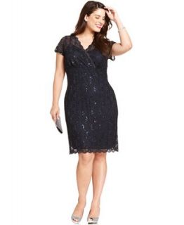 Onyx Plus Size Cap Sleeve Sequined Lace Dress   Dresses   Plus Sizes