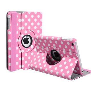 Hot Pink and White Polka Dot Pattern PU Leather Case For iPad 3 and iPad 2 With 360 Degrees Rotating Stand: Computers & Accessories