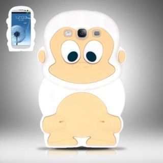 [ 123 Go ] For Samsung Galaxy S3 i9300   Monkey Style 3D Silicon Case   White Monkey SCMK Free Lucky String Wooden Money Bag Bracelet Jewelry Cell Phones & Accessories