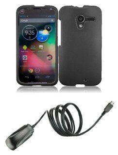 Motorola Moto X   Premium Accessory Kit   Charcoal Gray Hard Shell Case Shield Cover + ATOM LED Keychain Light + Micro USB Wall Charger Cell Phones & Accessories