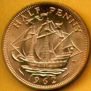 1962 Half Penny Great Britain Elizabeth II, Bronze Coin: Everything Else