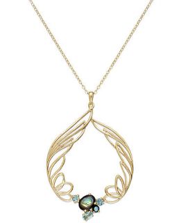 SIS by Simone I Smith 18k Gold over Sterling Silver Necklace, Abalone and Blue Crystal Angel Wing Circle Pendant   Necklaces   Jewelry & Watches