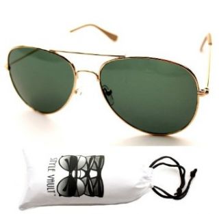 A112 vp Style Vault Generic Aviator Sunglasses Green Glass Lens (Gold, Uv400) Clothing