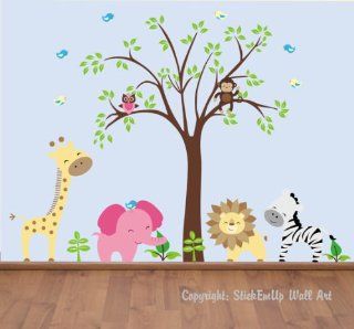 Baby Nursery Wall Decals Safari Jungle Childrens Themed 84" X 109" (Inches) Animals Trees Wildlife: Repositionable Removable Reusable Wall Art: Better than vinyl wall decals: Superior Material : Nursery Wall Decor : Baby