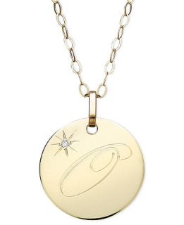 14k Gold Necklace, O Initial Diamond Accent Disc Pendant   Necklaces   Jewelry & Watches