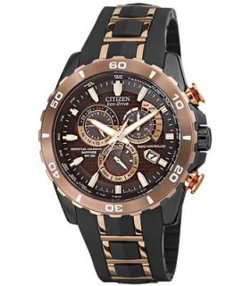 Citizen Mens Eco Drive Perpetual Chrono A T Rose Gold Tone Stainless Steel and Black Rubber Strap Watch 45mm AT4028 03X   Watches   Jewelry & Watches