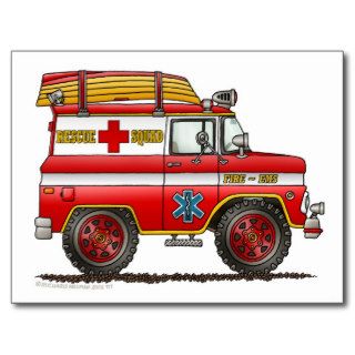 EMS Rescue Van Ambulance Fire Truck Post Cards