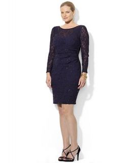 Lauren Ralph Lauren Plus Size Long Sleeve Sequin Lace Sheath Dress   Dresses   Plus Sizes