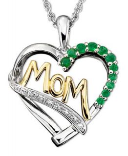 Sterling Silver and 14k Gold Pendant, Emerald (1/3 ct. t.w.) and Diamond Accent Heart Mom   Necklaces   Jewelry & Watches