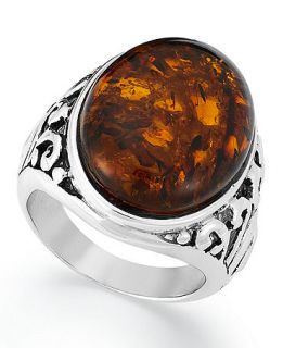 Sterling Silver Ring, Amber Traditional Oval Ring (6 ct. t.w.)   Rings   Jewelry & Watches
