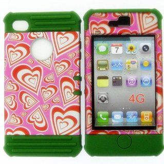 BUMPER COVER FOR APPLE IPHONE 4 4S HARD CASE HEARTS LTRDE103 ARMY GREEN SILICONE SKIN: Cell Phones & Accessories