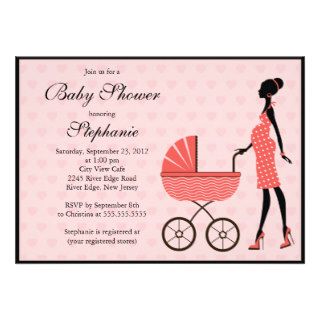 Modern Mom to Be Girl  Carriage Baby Shower Invitations