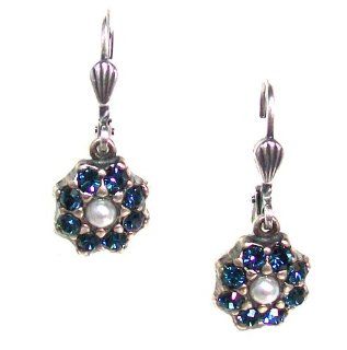 Catherine Popesco Sterling Silver Plated Dainty Flower Dangle Earrings with Montana Blue Swarovski Crystals: Catherine Popesco: Jewelry
