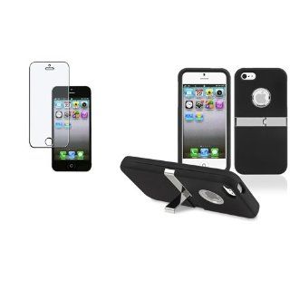 CommonByte Black w/Chrome Stand Hard Cover Case+Anti Glare Screen Protector For iPhone 5 5G Cell Phones & Accessories