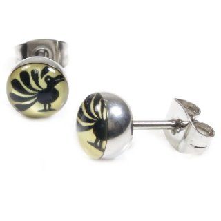 Pair Stainless Steel Round Peacock Post Stud Earrings 8mm: Jewelry