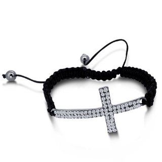 Swarovski Inspired Shamballa Bracelet with CZ Paved Sideways Cross with Matching Hematite Balls Swarovski Men Cross Jewelry