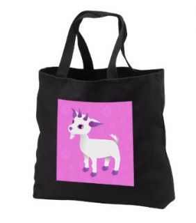 Cute Goat on Pink Flower Background   Black Tote Bag 14w X 14h X 3d Clothing