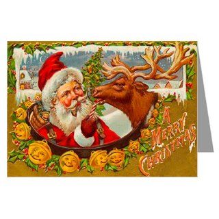 Classic Vintage Christmas Card Showing Santa, Rudolph and Sleigh Bells, Victorian Holiday Notecards Boxed Set : Greeting Cards : Office Products