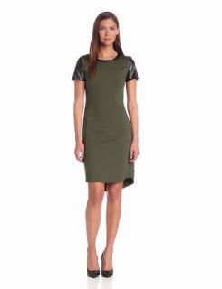 DKNYC Women's Short Sleeve Dress with Faux Leather Sleeves Neck Trim and Curved Hem, Tourmaline, 0 at  Womens Clothing store