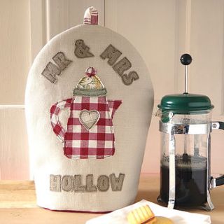 personalised 'mr & mrs' cafetiere cosy by milly and pip