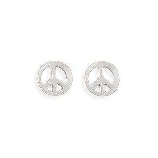 Peace Sign Post Stud Earrings 7mm Polished Sterling Silver: Jewelry