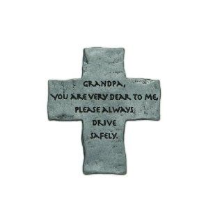 Fine Pewter Cross Grandpa Drive Carefully Pendant Medal Auto Car Visor Clips Individually Carded Jewelry