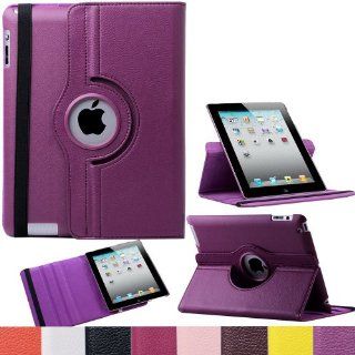 Katecase 360 Rotating Magnetic PU Leather Case Smart Cover For The New iPad 4 3 2 Generation Tablet Purple: Cell Phones & Accessories