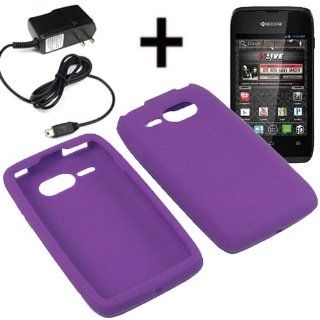 AM Silicone Sleeve Gel Cover Skin Case for Virgin Mobile Kyocera Event C5133 + Travel Charger Purple Cell Phones & Accessories