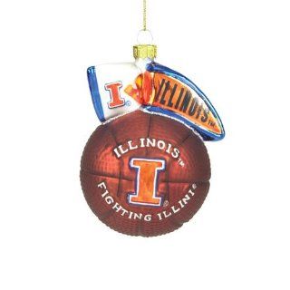 NCAA 5" Glass Mascot and Basketball OrnamenT NCAA Team: Illinois   Holiday Figurines