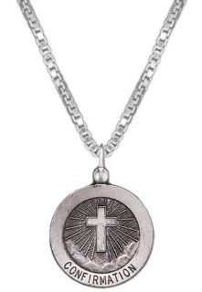 0.925 Sterling Silver Catholic Confirmation Pendant and 16, 18, 20 or 24 inch 1mm box chain Necklace: Jewelry