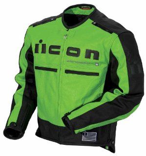 Icon Motorhead Leather Motorcycle Jacket Green/Black 2X: Automotive