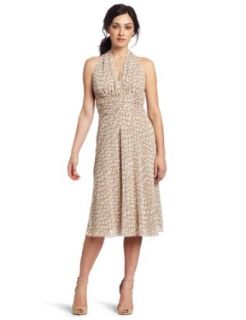 Evan Picone Women's Chiffon Printed Halter Dress, Khaki/Ivory, 6 at  Womens Clothing store: