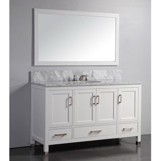 Legion Furniture Marble Top 60 inch Single Sink White Bathroom Vanity With Matching Framed Mirror Blue Size Single Vanities