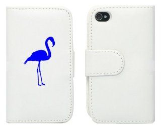 White Apple iPhone 5 5S 5LP77 Leather Wallet Case Cover Blue Flamingo: Cell Phones & Accessories