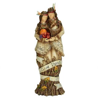 Harvest 'Give Thanks' Indian Couple 10 inch Thanksgiving Figure Seasonal Decor