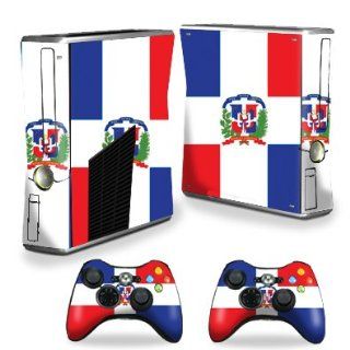 Protective Vinyl Skin Decal Cover for Microsoft Xbox 360 S Slim + 2 Controller Skins Sticker Skins Dominican flag: Video Games