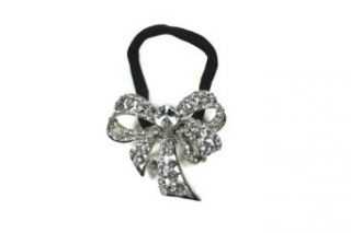 Ribbon Bow Crystal Studded Ponytail/ Hair Tie  Clear: Clothing