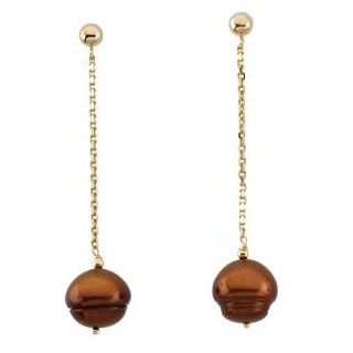 14 Karat Yellow Gold Freshwater Cultured Chocolate Pearl Dangle Earrings: Diamond Designs: Jewelry