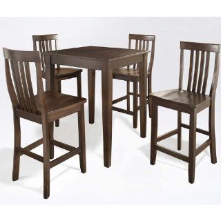 5 Piece Tapered Leg Pub Table Set with School House Stools (Vintage Mahogany) (See Description)   Dining Room Furniture Sets