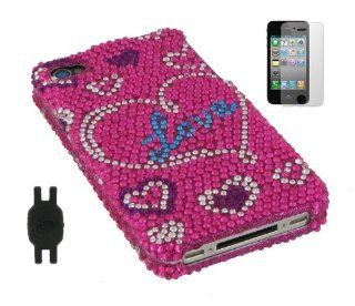 Loving You / Design Full Rhinestones Snap On Hard Case with Screen Protector for Apple iPhone 4 4th Generation with Shoe Silicone Pouch for Nike+ iPod Sensor, Fits AT&T and Verizon: Cell Phones & Accessories