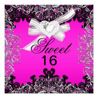 Sweet 16 Sweet Sixteen Hot Pink White Black Lace Personalized Invitations