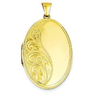 14K Gold Oval Scroll Locket Photo Pendant Jewelry: Locket Necklaces: Jewelry